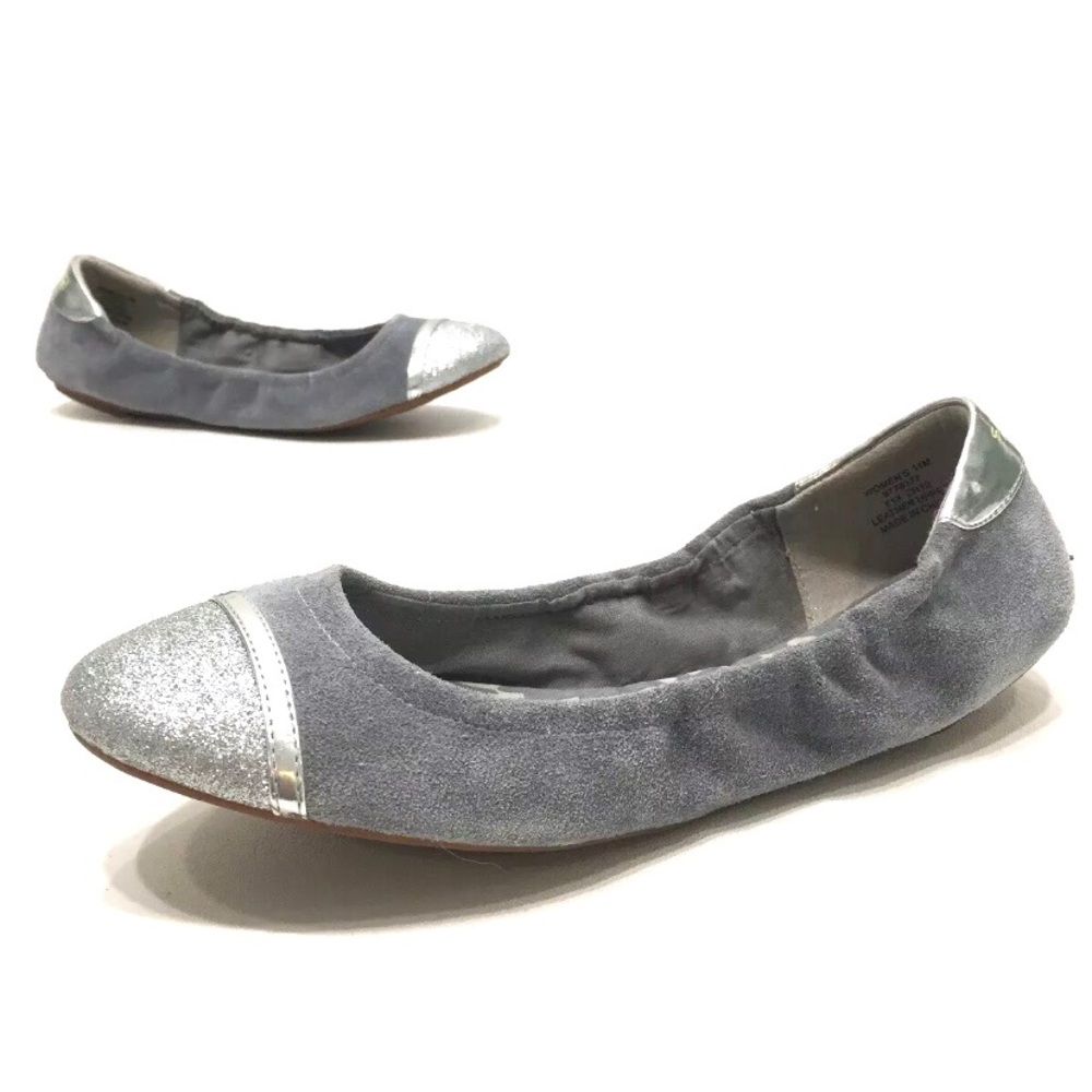 Sperry Womens Suede Silver Glitter Flats Size 11M